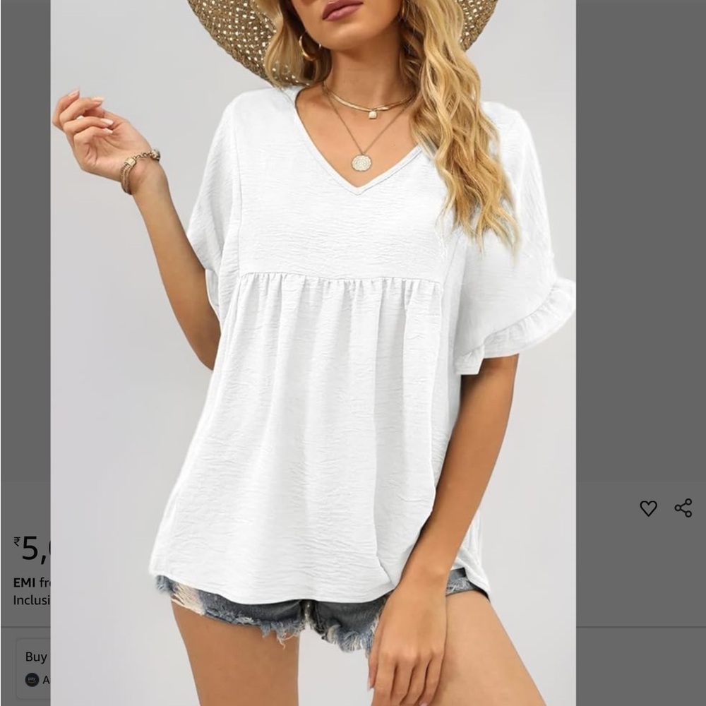 Women's White V-Neck Short Sleeve Babydoll Tee